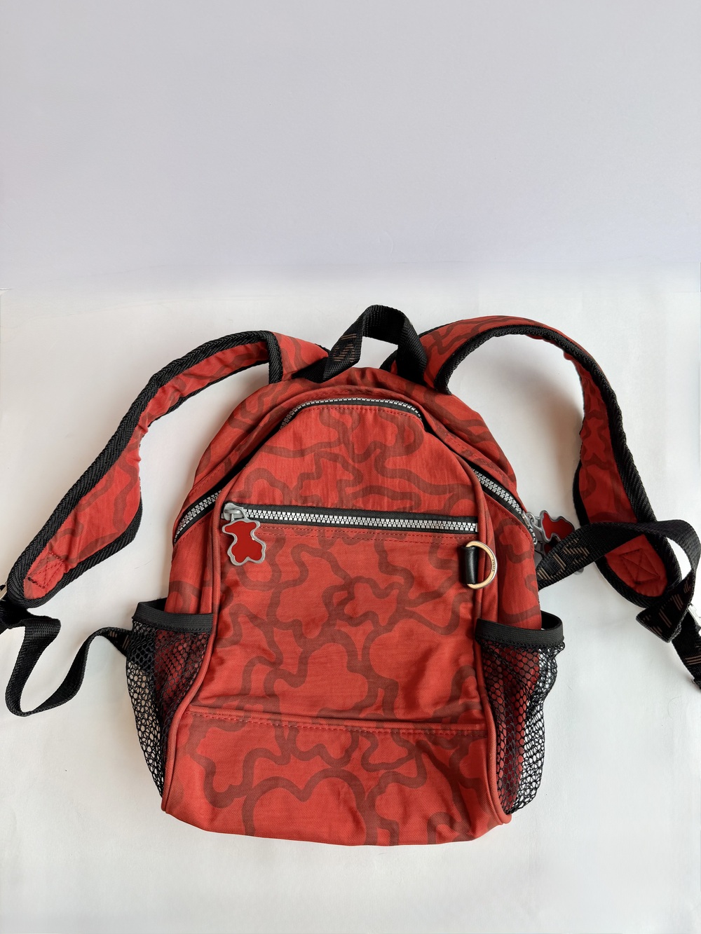 TOUS Red Mini Backpack Small Nylon – Bear Zipper Detail Size: 11"H x 9"W